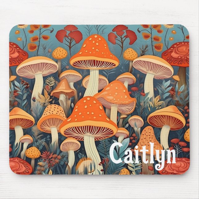 Fairycore Colourful Forest Mushrooms Personalized Mouse Pad (Front)
