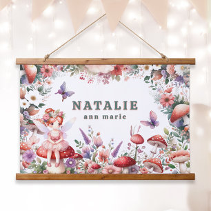 Fairycore Mushroom Garden Personalized Name Hanging Tapestry