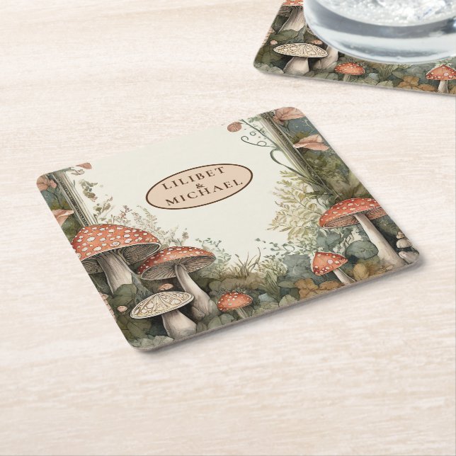 FAIRYCORE Mushrooms Goblincore Custom Gifts Square Paper Coaster (Angled)