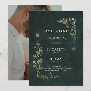 Fairycore Woodland Emerald Green Magical Wedding  Save The Date