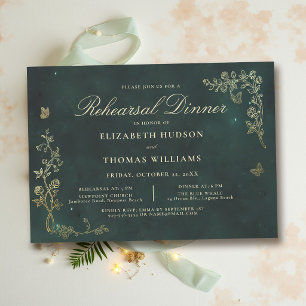 Fairycore Woodland Emerald Green Rehearsal Dinner Invitation