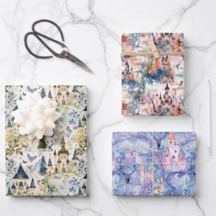 Fairyland Castles Various Colors Wrapping Paper Sheet