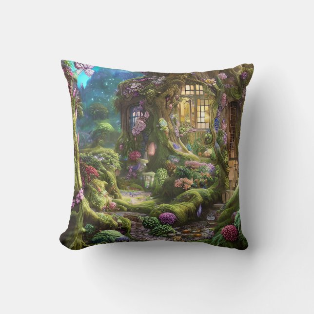 Fairyland Forest Graphic Throw Pillow (Front)