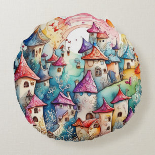 Fairyland magic castle round pillow