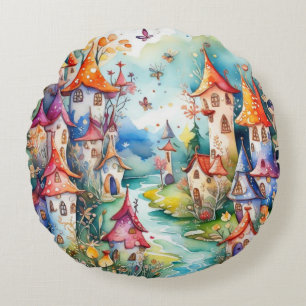 Fairyland magic castle round pillow