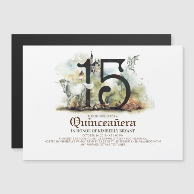 Fairytale 15th Birthday Quinceanera Magnetic Invitation (Front/Back)