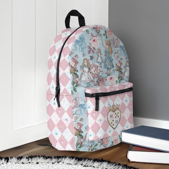 Fairytale Alice in Wonderland Characters Monogram Printed Backpack (Fairytale Alice in Wonderland Characters Monogram Printed Backpack)