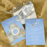 Fairytale Baby Blue Gold Cinderella Quinceanera