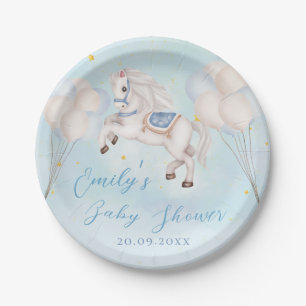Fairytale baby Pony Blue balloons stars Shower Paper Plate