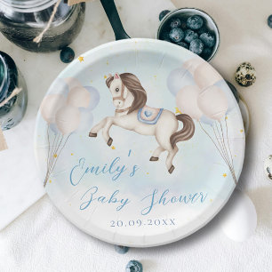 Fairytale baby Pony Blue balloons stars Shower Paper Plate