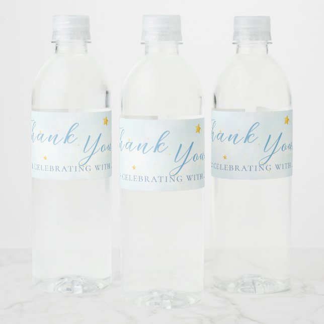 Fairytale baby Pony Blue balloons stars thank you Water Bottle Label (Bottles)
