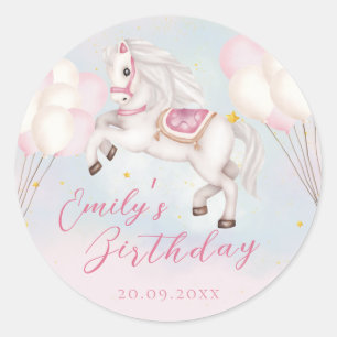 Fairytale baby Pony pink balloons star Birthday Classic Round Sticker