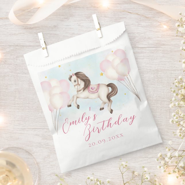 Fairytale baby Pony pink balloons star Birthday Favour Bag (Clipped)