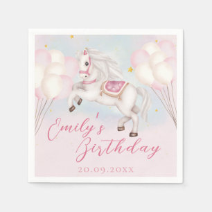 Fairytale baby Pony pink balloons star Birthday Napkin