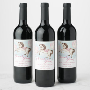 Fairytale baby Pony pink balloons stars Celebrate Wine Label