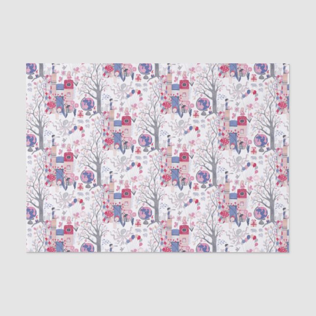 Fairytale Books and Magical Creatures White Tissue Paper (Front)