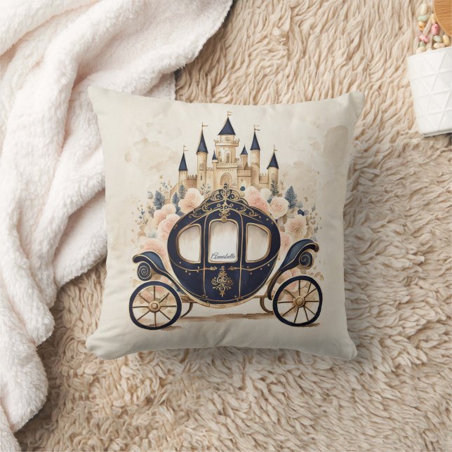 Fairytale Carriage and Castle Throw Pillow (Blanket)