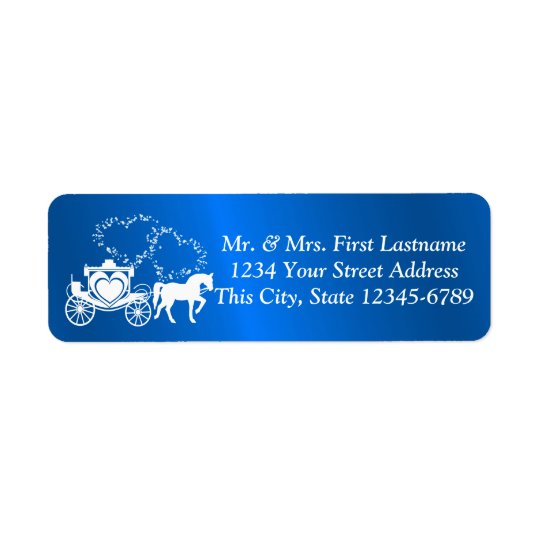 Fairytale Carriage and Hearts Blue Return Address Label