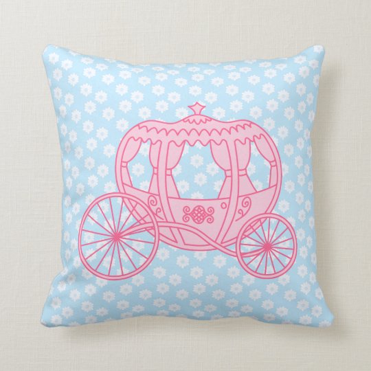 Fairytale Carriage Design in Pink and Blue. Throw Pillow