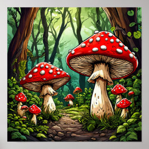 🍄 Fairytale Cartoon Mushrooms Enchanted Forest  Poster
