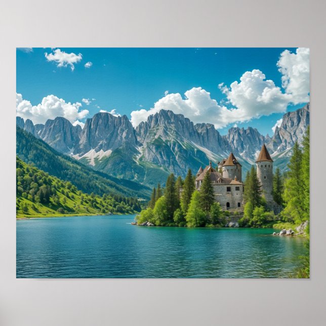 Fairytale Castle at the Foot of the Mountain. Art  Poster (Front)