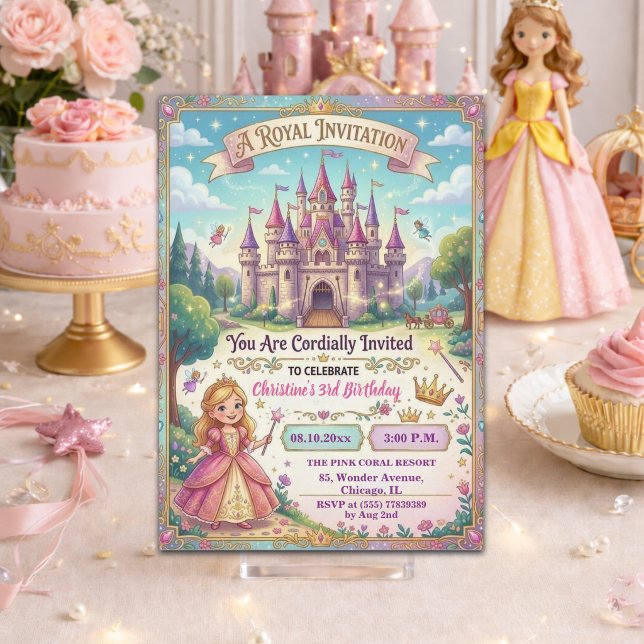 Fairytale Castle Princess 3rd Birthday Party Invitation (Creator Uploaded)