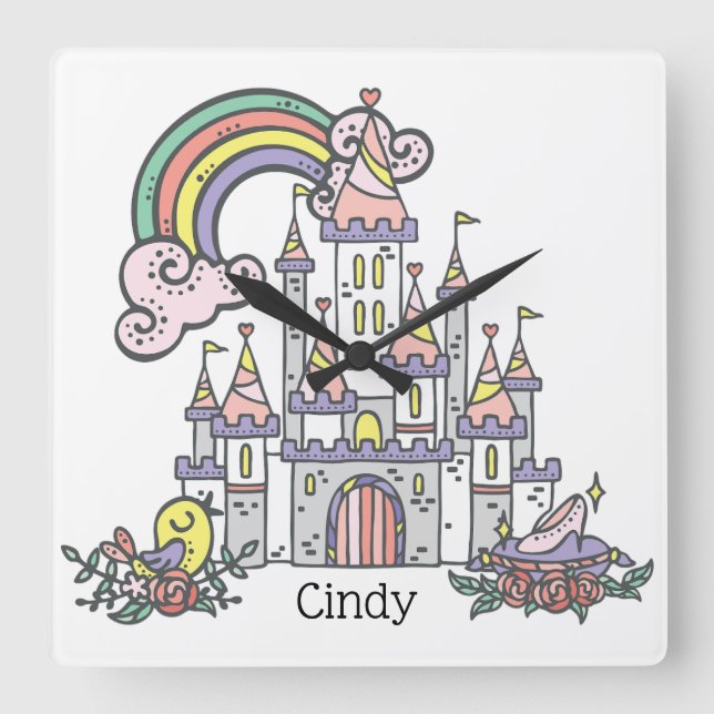 Fairytale Castle Princess Custom Name   Square Wall Clock (Front)