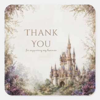 Fairytale Castle Purple Floral Misty Forest Square Sticker