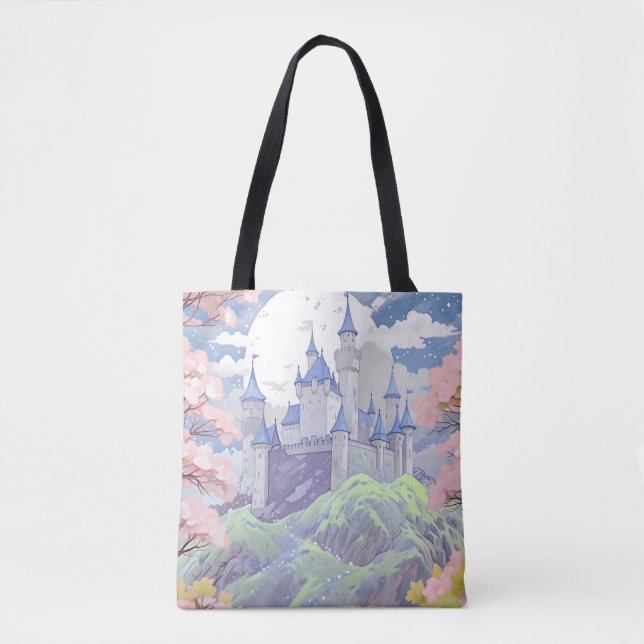  Fairytale Castle Spring Pastel Watercolor  Tote Bag (Front)