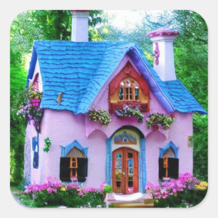 Fairytale Colourful House  Square Sticker
