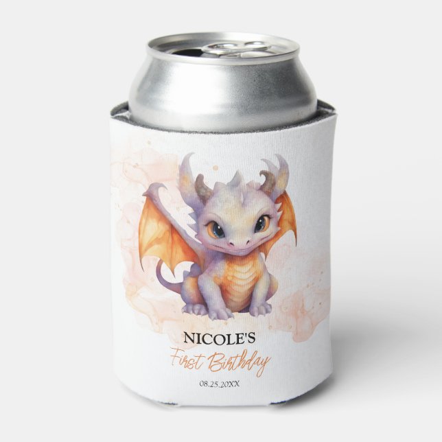 Fairytale Cute Baby Dragon Kids Birthday Can Cooler (Can Front)