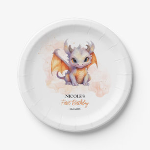 Fairytale Cute Baby Dragon Kids Birthday Paper Plate