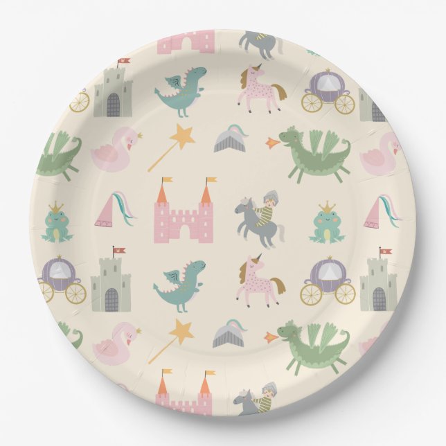 Fairytale Cute Dragon Baby Shower/ Birthday Paper Plate (Front)