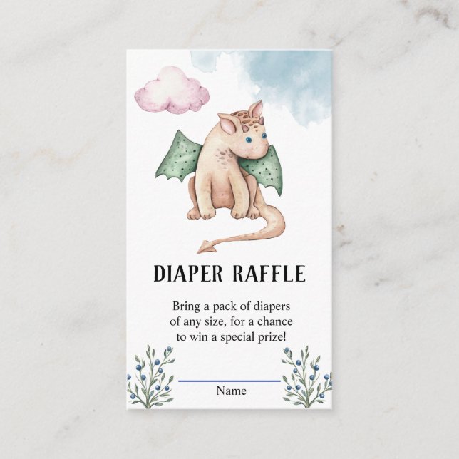 Fairytale Dragon Baby Shower Diaper Raffle  Enclosure Card (Front)