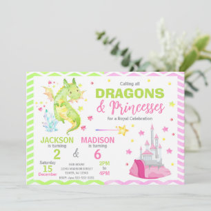 Fairytale Dragon Princess Joint Birthday Invitation