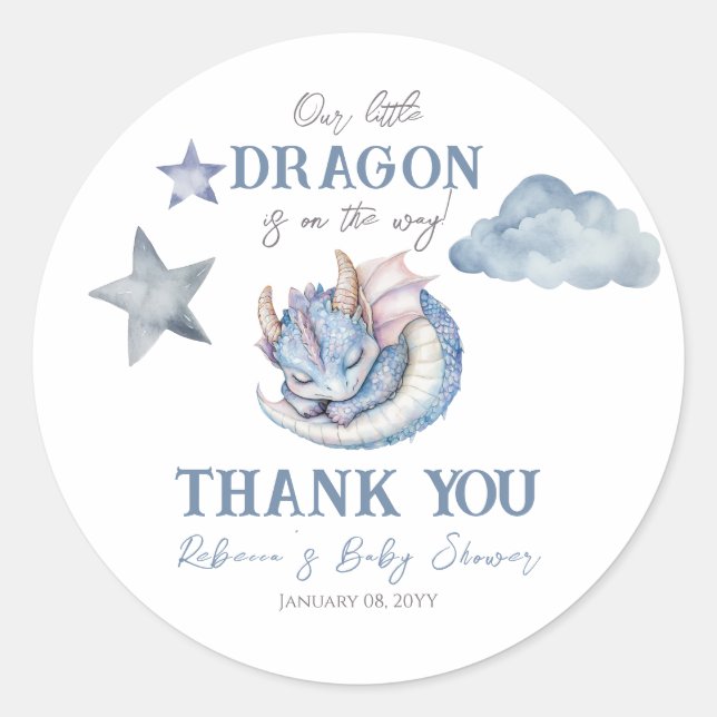 Fairytale Dreamy Dragon Baby Shower Classic Round Sticker (Front)