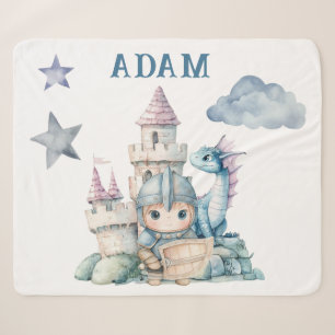 Fairytale Dreamy Dragon Blue Knight Baby Shower  Sherpa Blanket