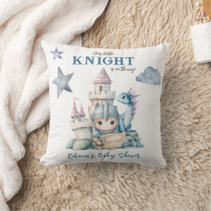 Fairytale Dreamy Dragon Blue Knight Baby Shower  Throw Pillow