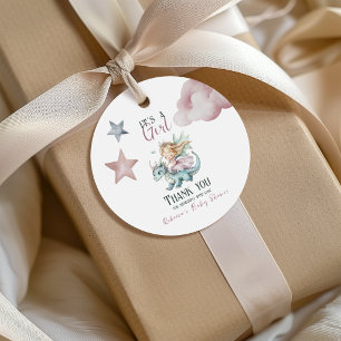 Fairytale Dreamy Dragon Pink Princess Baby Shower  Favour Tags