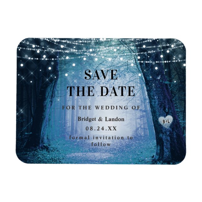 Fairytale Enchanted Forest Blue Save The Date Magnet (Horizontal)