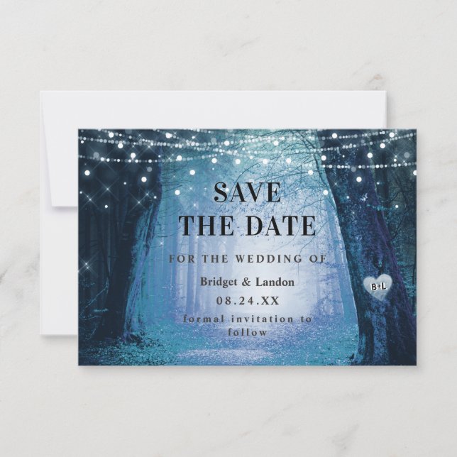Fairytale Enchanted Forest Dark Blue Save The Date (Front)