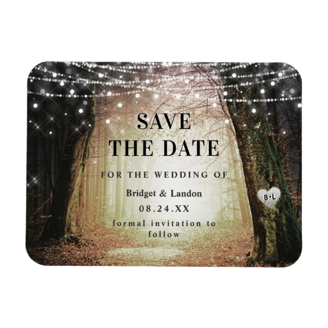 Fairytale Enchanted Forest Golden Save The Date Magnet (Horizontal)