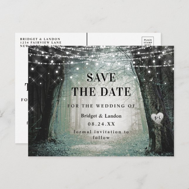 Fairytale Enchanted Forest Green Save The Date Announcement Postcard (Front/Back)
