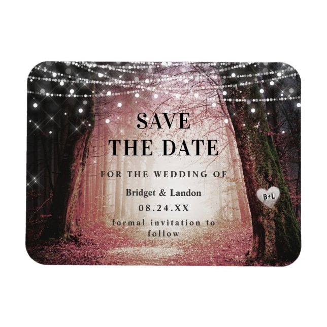 Fairytale Enchanted Forest Pink Save The Date Magnet (Horizontal)
