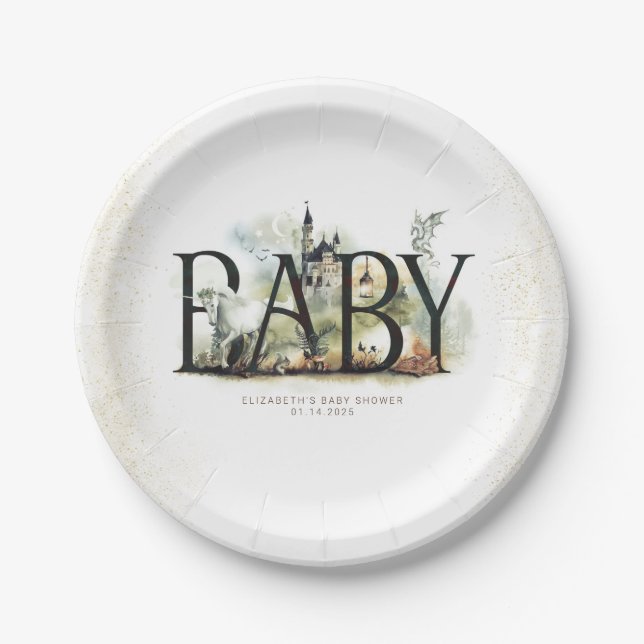 Fairytale Fantasy Creatures Baby Shower Paper Plate (Front)