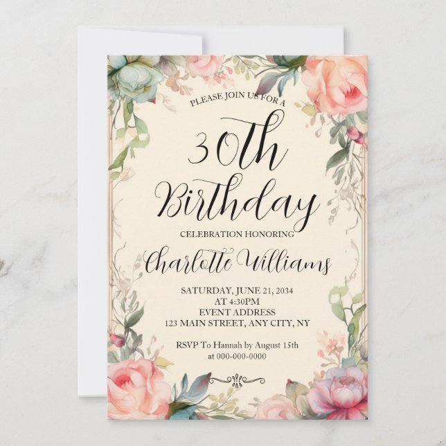 Fairytale Floral 30th Birthday Invitation (Front)