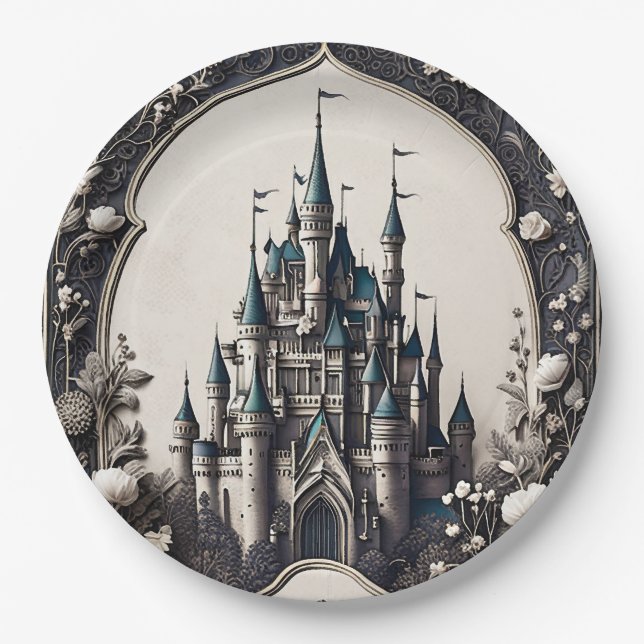 Fairytale Floral Castle Paper Plate (Front)