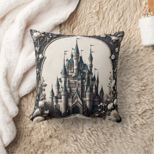 Fairytale Floral Castle Throw Pillow