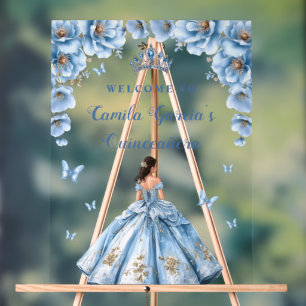 Fairytale Floral Dusty Blue Quinceañera Welcome Acrylic Sign