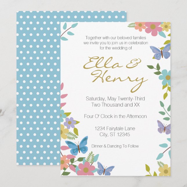 Fairytale Floral Faire-part de mariage 5" x 7" (Devant / Derrière)